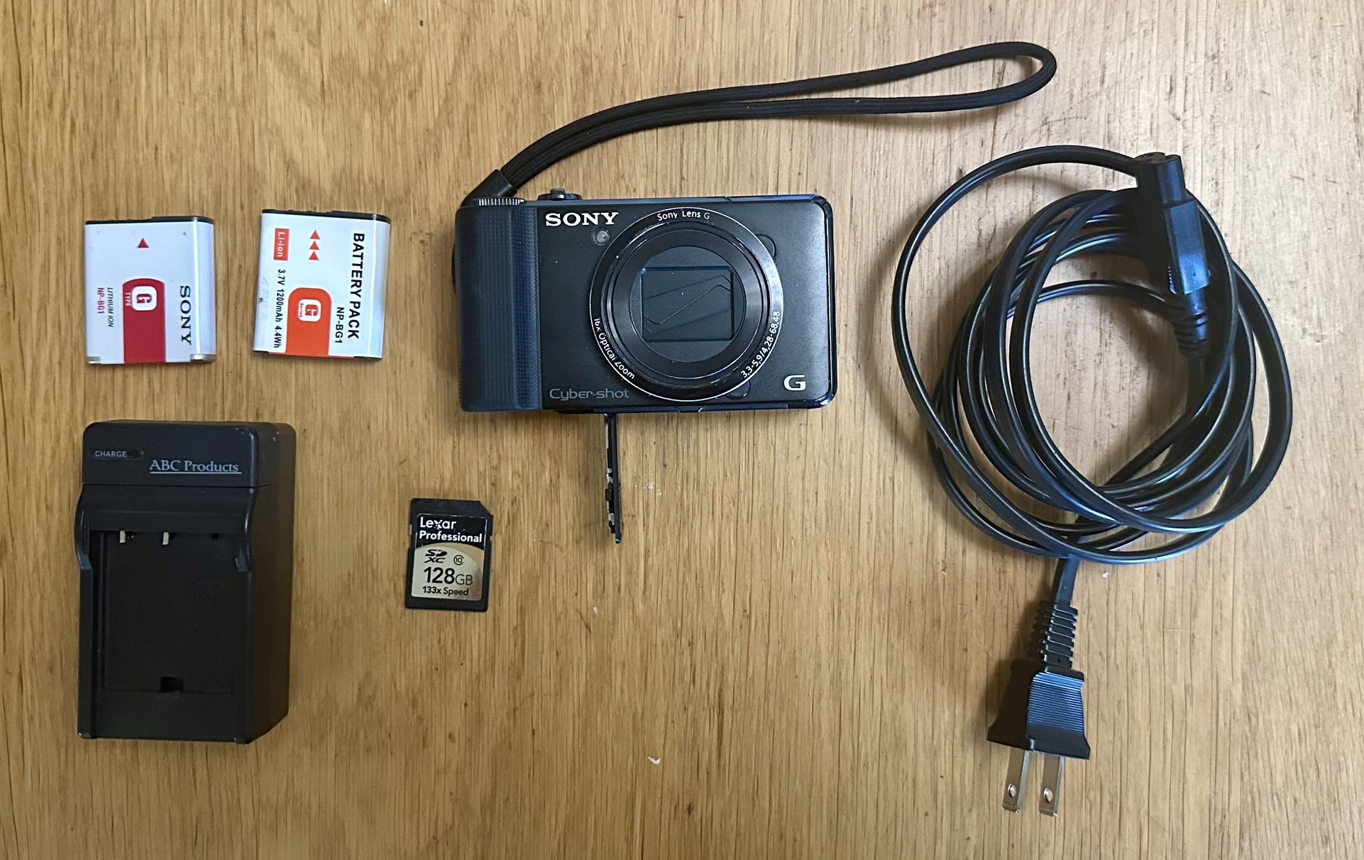 Sony Cybershot DSC-HX9V Camera with 128GB SD + batteries