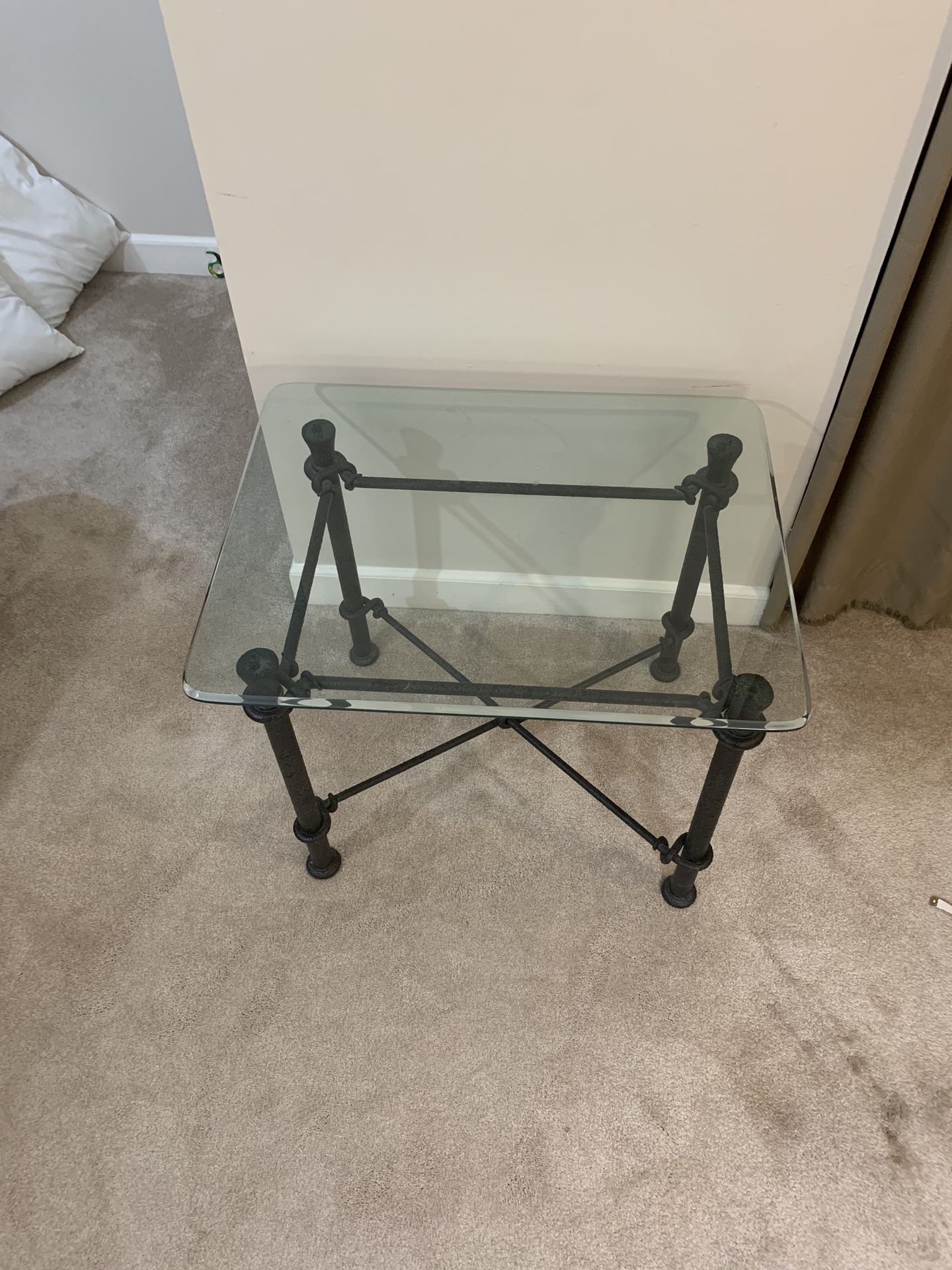 Glass and iron side table