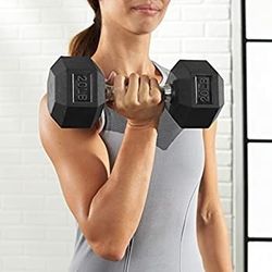 Rubber Encased Hex Dumbbell Hand Weight, 50 Lbs / 22.7 Kg