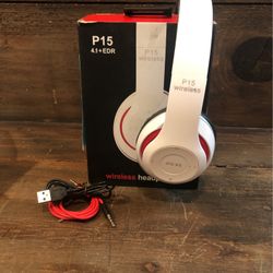 New Wireless Headphones White with Red