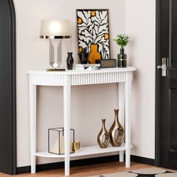 MMV Half Moon Console Table for Entryway, 2-Tier Narrow Sofa Table, Entry Table for Hallway, Living Room, Easy Assembly, 13" D x 37.41" W x 31.5" H, W