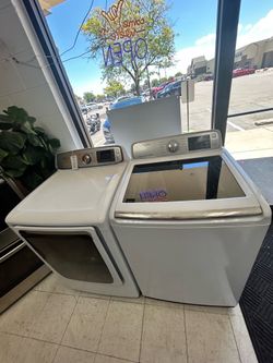 Samsung white top load washer and dryer set great condition large capacity