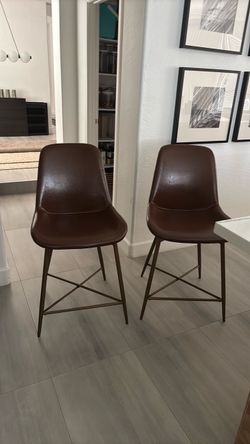 Brown Faux Leather Counter Stools Set of 2