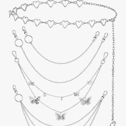 Jadive 5 Pieces Chain Belt Jeans Pants Chain Pocket Waist Chain Multi-Layer Hip Hop Metal Wallet Chain for Men Women