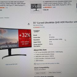 LG 35” Curved Monitor 100hz 21:9