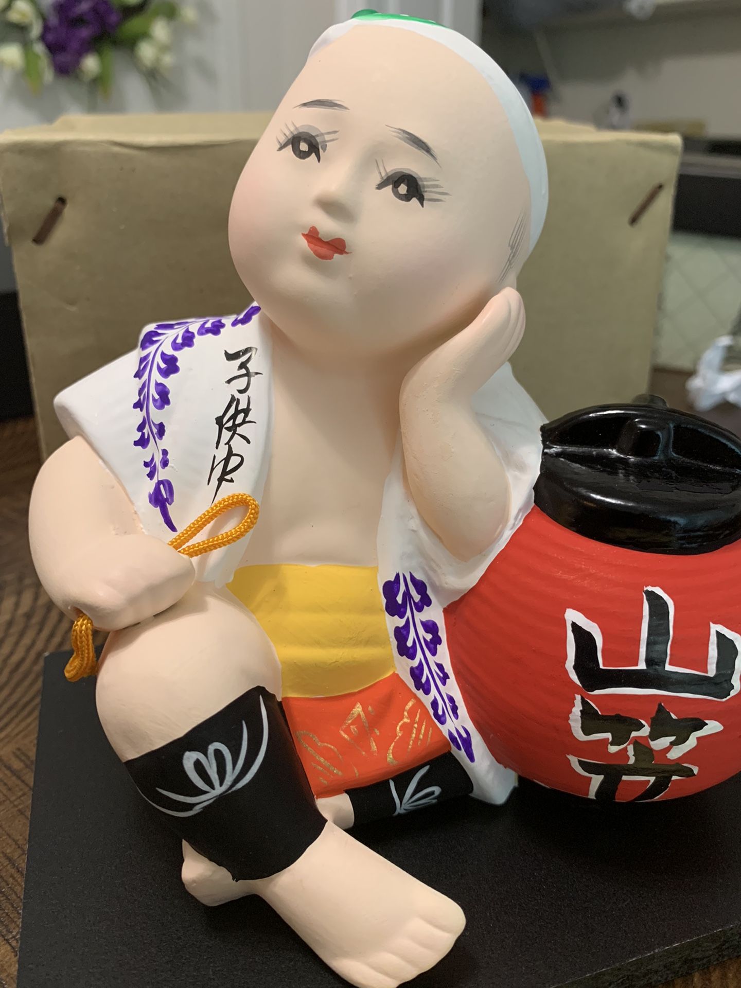 Vintage Japanese Kokeshi Doll and Porcelain Bisque Hakata Doll Female Figurine
