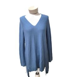 Eileen Fisher Sz. M  Sweater Tunic Hi Lo Merino Wool Knit Blue