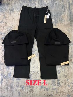 Essentials black hoodie black sweats size L