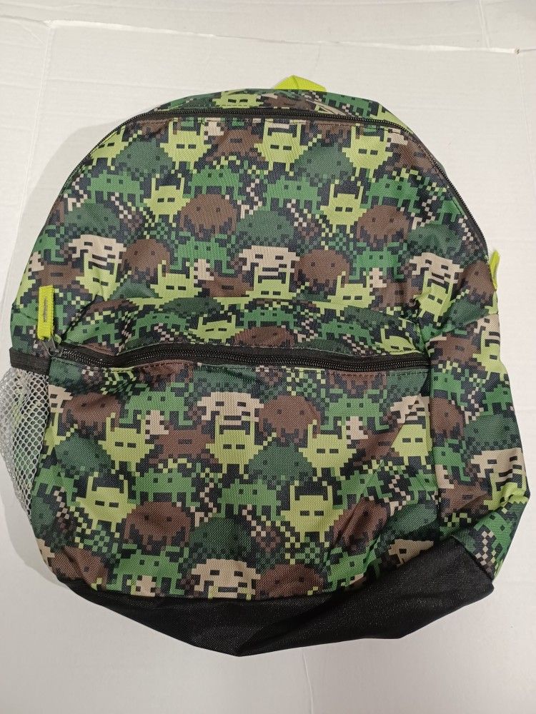 Backpack Space Invaders Green Camo Book Bag Aliens Retro Arcade