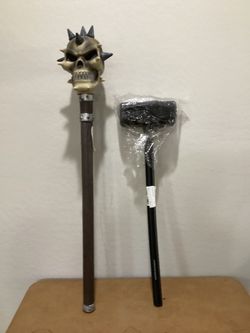 Halloween Accessories Sledgehammer $15 and Skull Mace $20