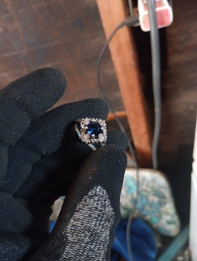 Sam&co Scrap Engagment Ring Flawless Blue Saphire And Lab Grown Diamonds Laid In Silver