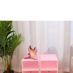 6Pcs Shoe Storage Box Stackable Sneaker Organizer Plastic Case Container-Pink