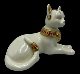 Retired 1999 Lenox Porcelain Jewels of Egypt White Cat "Bastet" Goddess.