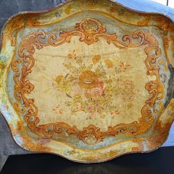 VTG JAPANESE Floral Painted Tray Paper Mache - Made in Japan Reg#55493