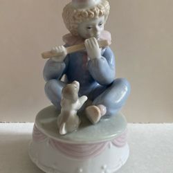 Vintage Meico Porcelain Boy Clown Playing Flute W Puppy Dog Music Figurine 