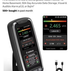 LifeBasis Portable Radon Detector with TFT Color Display, First Result in 6 Hours, Rechargeable Radon Monitor for Home Basement, 504-Day Accurate Data