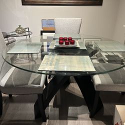 Glass Top Dining Table Set With 6 Chairs