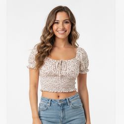Floral Smocked Cropped Peasant Top