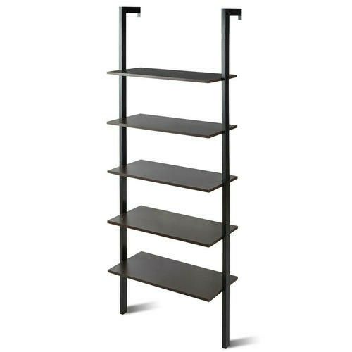 5-Tier Ladder Shelf Wood Wall Mounted Bookshelf W/Metal Frame Display Shelf New