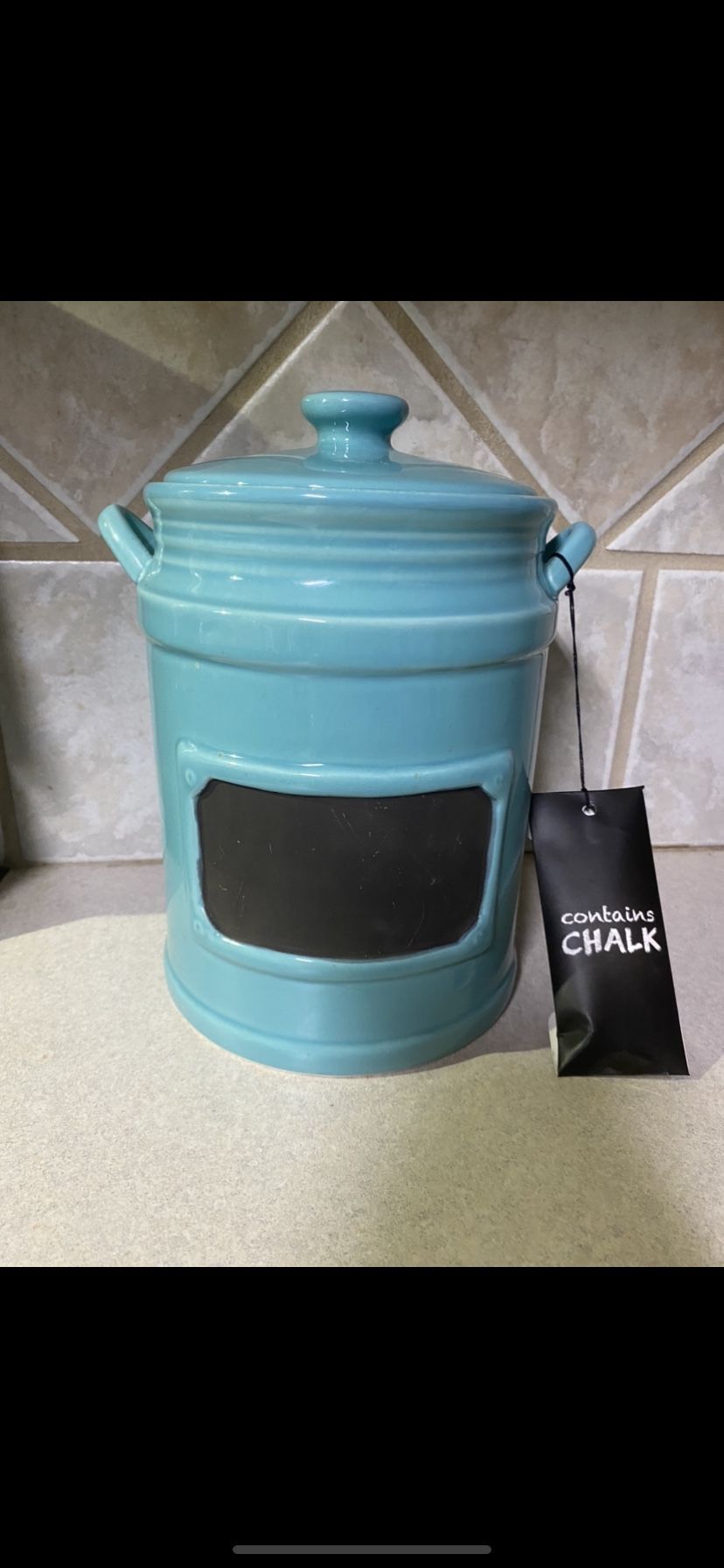 NEW Aqua Canister With Chalk Label