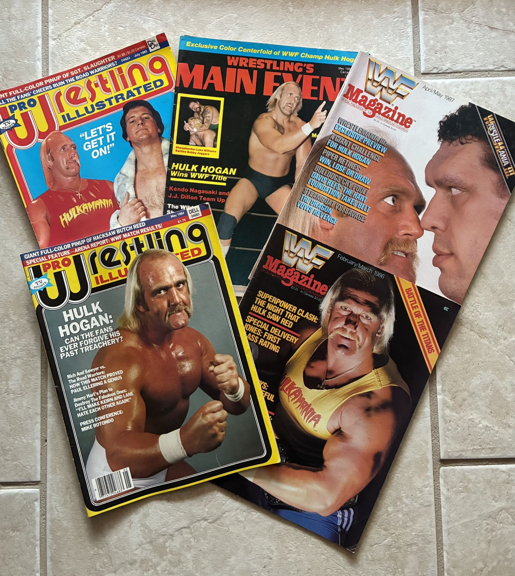 Hulk Hogan Wrestler Magazines.  Excellent Condition.  Pro Wrestling Illustrated, WWF, Wrestling’s Main Event, WWE