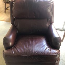 Beautiful Burgundy Leather Armchair with Pop Up Leg Rest