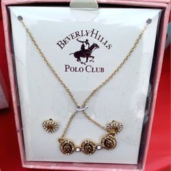 Beverly Hills Polo Club Vigin Of Guadalupe/ Virgen De Guadalupe  Necklace And Heart Shaped Earrings Gift Box Set- Mother's Day  / Día De Las Madres 