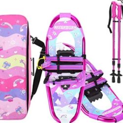 Kids Snowshoes With Poles And Storage Bag, Pink