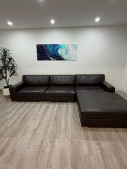 RH Brown Leather Sectional Modular Sofa