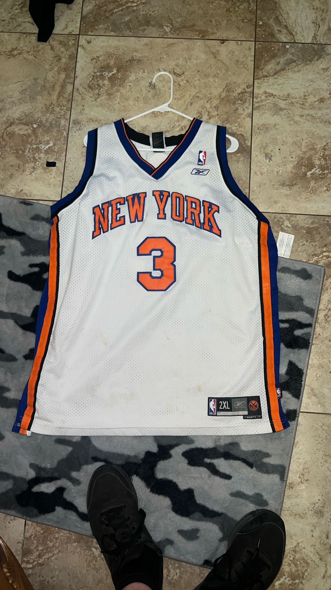 RARE MENS WHITE 2XL VINTAGE REEBOK STEPHON MARBURY NEW YORK KNICKS JERSEY