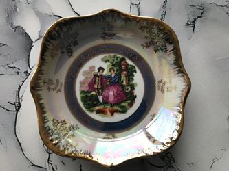 Royal Japan Lusterware Courting Couple Trinket Dish 7”