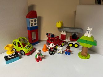 Lego Duplo Big Fire truck And Race Car With Figures