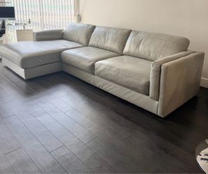 Gray Leather Sectional Chaise Sofa