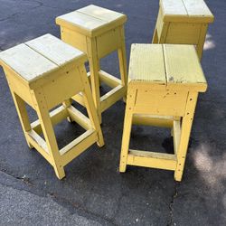 4 Yellow Bar Stools (solid Wood)