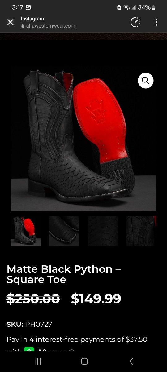 Matte Black Boots. Square Toe