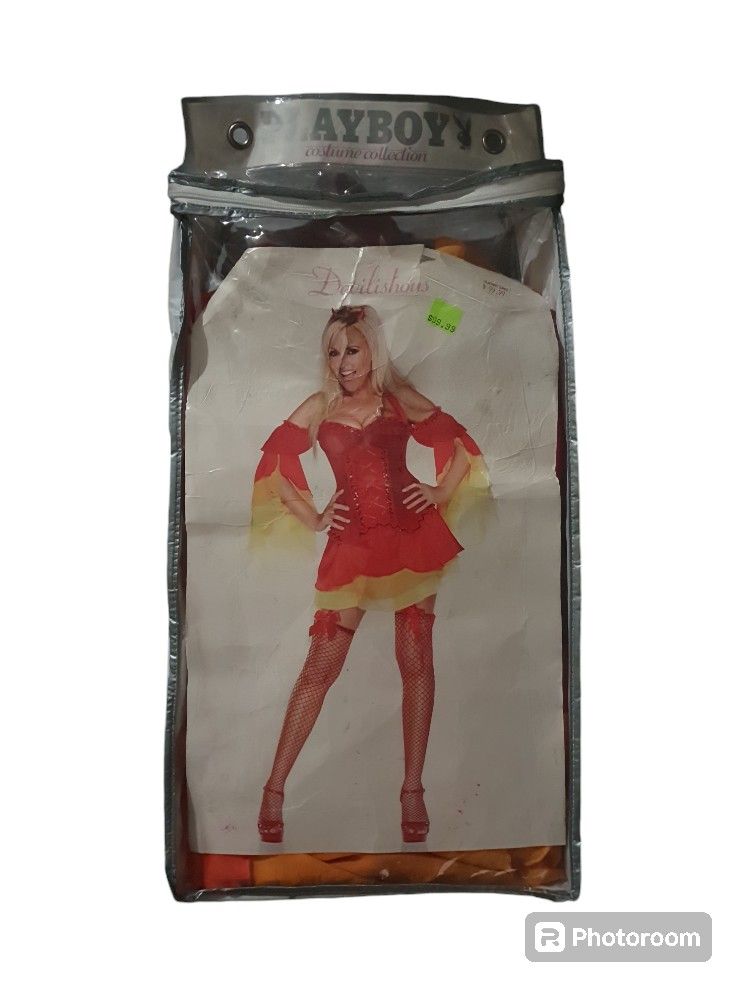 Devil Playboy Woman's Halloween Costume (Size Large) *Corset Dress *Red Fishnets (**Not Included Horns And Tail)