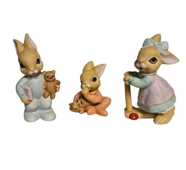 Vintage Homco Easter Bunny children set of 3 bisque figures
