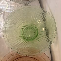 Uranium Green Depression Glass Bowl