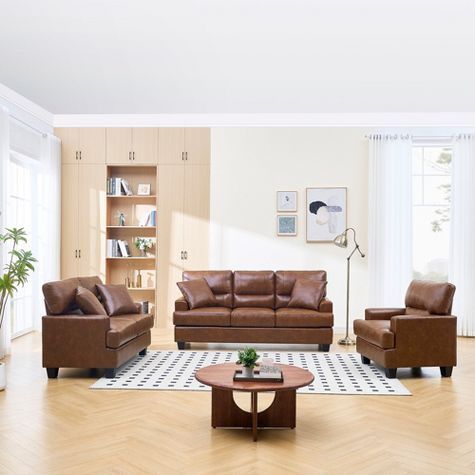 Living Room couches 3 Piece Faux Leather Living Room Set, Sofa, Loveseat and Chair