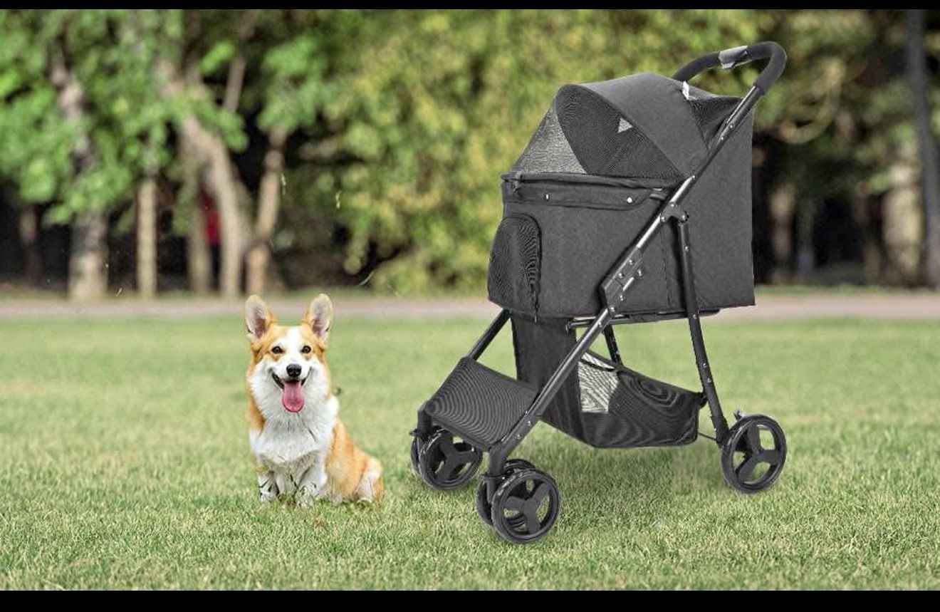 Wedyvko Dog Stroller for Dogs Cats, Pet Stroller with Adjustable Canopy, Basket, Dog