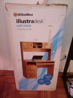 Illustrated desk with hutch
