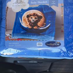 Lion/blue Baby Blanket