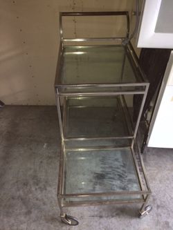 Designer Art Deco glass and chrome end table or bar table