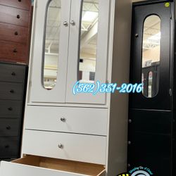 Armoire White w/ Mirror Closet Wardrobe Clothes 