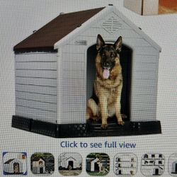 LEMBERI Durable Waterproof Plastic Dog House for Small to Large Sized Dogs, Indoor Outdoor Doghouse Puppy Shelter with Elevated Floor, Easy to Assembl