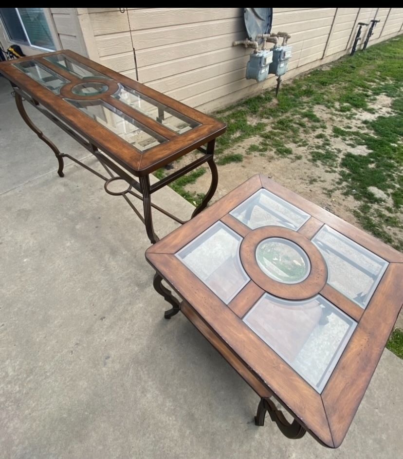  Entry Table And End Table Set Metal -Wood And Glass