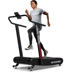🟢 Premium Portable Curved Manual Treadmill, 