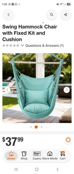 Green Cotton Rope Swing Hammock Chair with Fixed Kit and Cushion