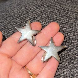 Vintage 90s Big Chunky Silver Star Earrings, Statement Clip-ons