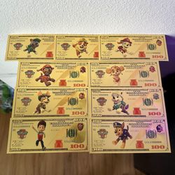24k Gold Foil Plated Paw Patrol Banknote Set 